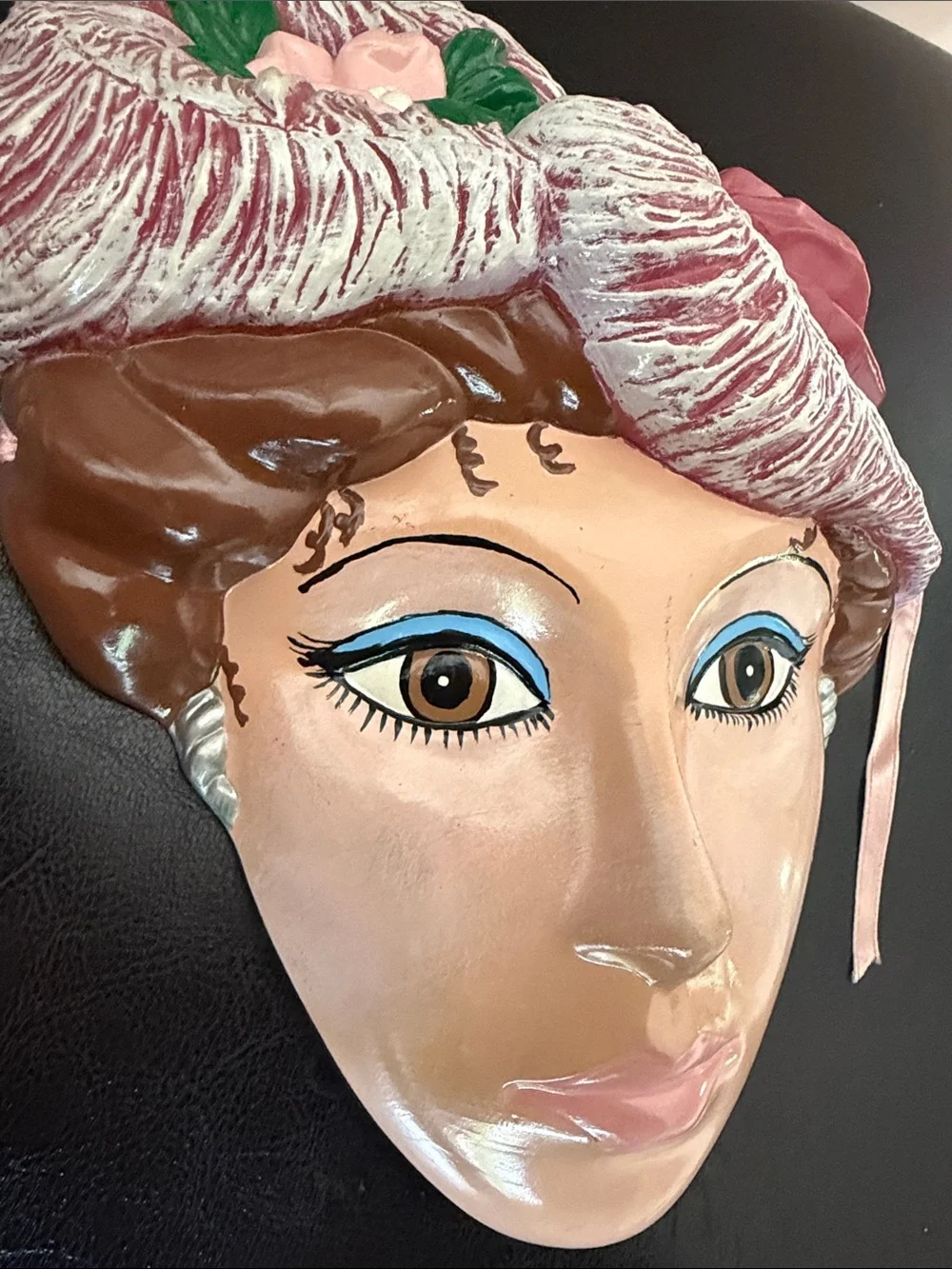 Vintage Ceramic Wall Mask Lady Face with Floral Hat